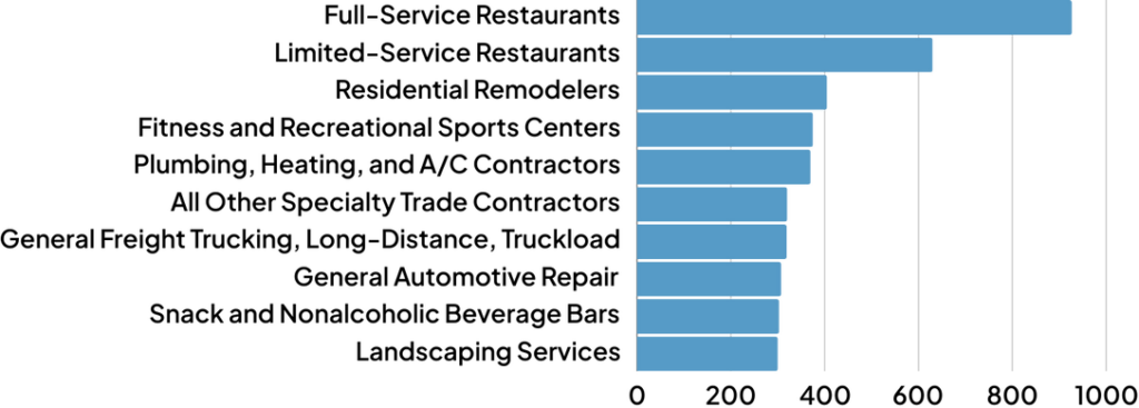 Top Industries by Number of Loans ()